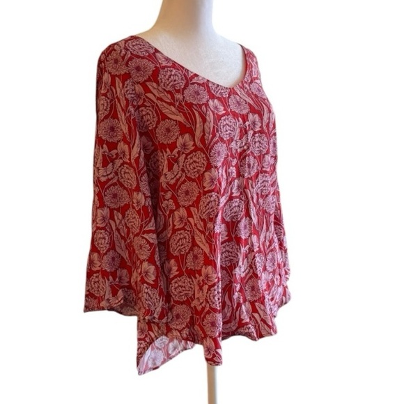 Ecru Red Floral Print Boho Blouse Top Women’s Size Small - Picture 3 of 7